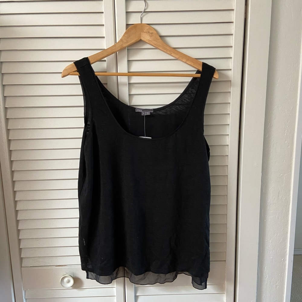 VINCE Black Silk Linen Double Layer Tank Top L NWT - Picture 2 of 7